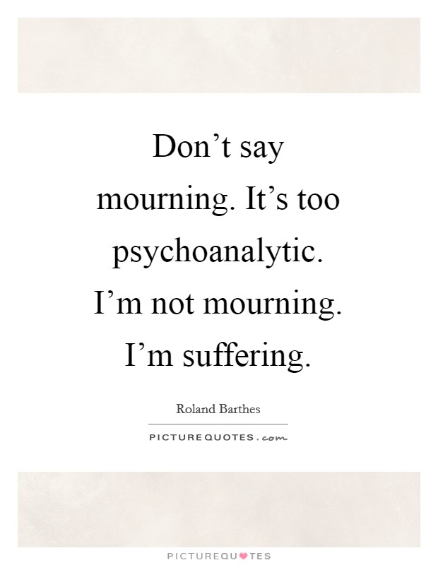 Don't say mourning. It's too psychoanalytic. I'm not mourning. I'm suffering Picture Quote #1