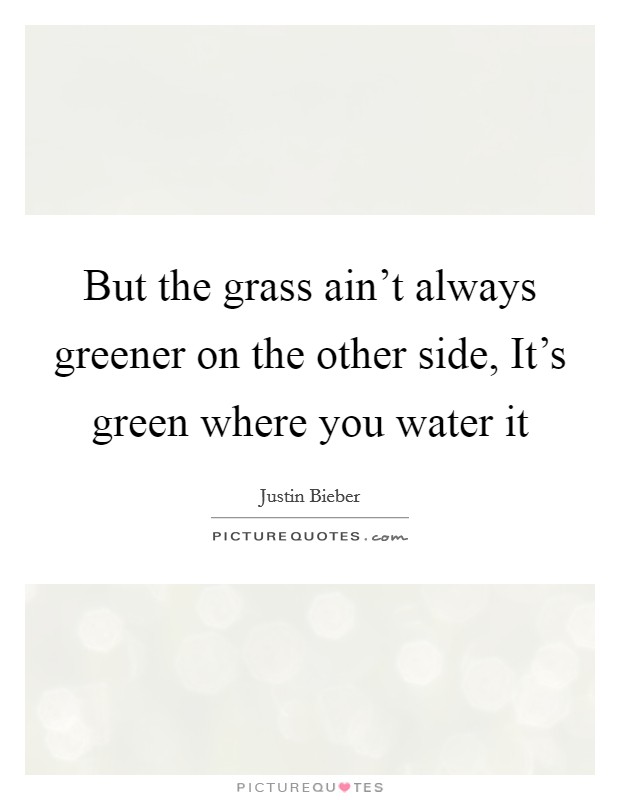 But the grass ain't always greener on the other side, It's green where you water it Picture Quote #1