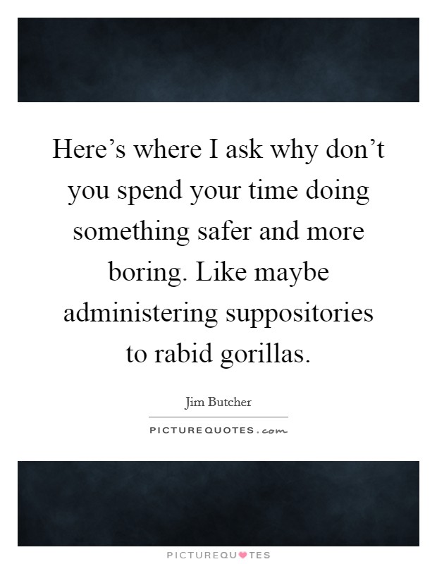 Here's where I ask why don't you spend your time doing something safer and more boring. Like maybe administering suppositories to rabid gorillas Picture Quote #1