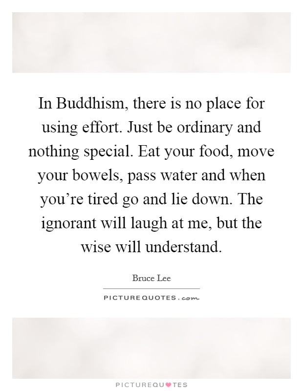 In Buddhism, there is no place for using effort. Just be ordinary and nothing special. Eat your food, move your bowels, pass water and when you're tired go and lie down. The ignorant will laugh at me, but the wise will understand Picture Quote #1