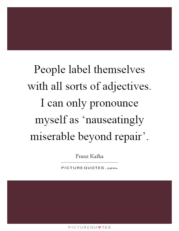 People label themselves with all sorts of adjectives. I can only pronounce myself as ‘nauseatingly miserable beyond repair' Picture Quote #1