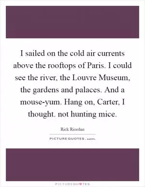 I sailed on the cold air currents above the rooftops of Paris. I could see the river, the Louvre Museum, the gardens and palaces. And a mouse-yum. Hang on, Carter, I thought. not hunting mice Picture Quote #1