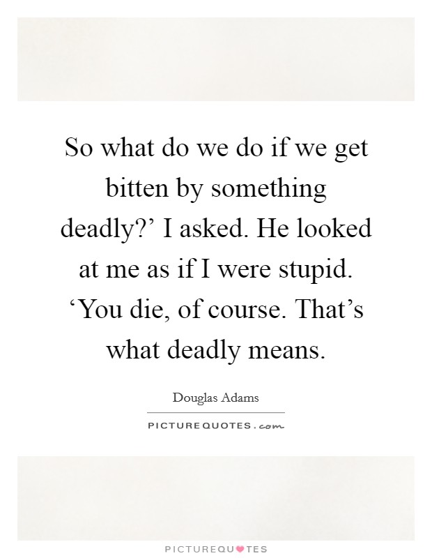So what do we do if we get bitten by something deadly?' I asked. He looked at me as if I were stupid. ‘You die, of course. That's what deadly means Picture Quote #1