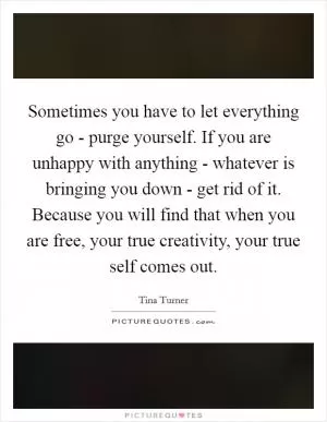 Sometimes you have to let everything go - purge yourself. If you are unhappy with anything - whatever is bringing you down - get rid of it. Because you will find that when you are free, your true creativity, your true self comes out Picture Quote #1