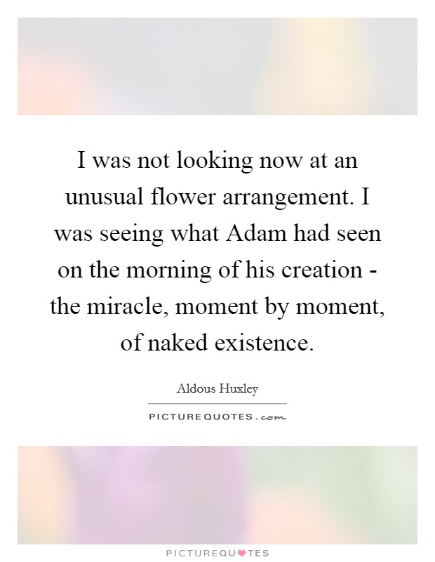 I was not looking now at an unusual flower arrangement. I was seeing what Adam had seen on the morning of his creation - the miracle, moment by moment, of naked existence Picture Quote #1