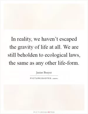 In reality, we haven’t escaped the gravity of life at all. We are still beholden to ecological laws, the same as any other life-form Picture Quote #1