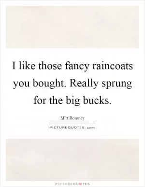 I like those fancy raincoats you bought. Really sprung for the big bucks Picture Quote #1