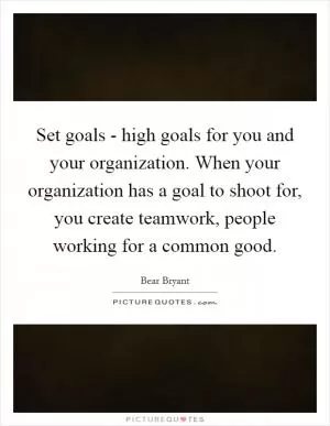 Set goals - high goals for you and your organization. When your organization has a goal to shoot for, you create teamwork, people working for a common good Picture Quote #1