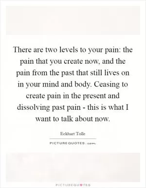 There are two levels to your pain: the pain that you create now, and the pain from the past that still lives on in your mind and body. Ceasing to create pain in the present and dissolving past pain - this is what I want to talk about now Picture Quote #1