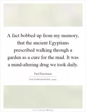 A fact bobbed up from my memory, that the ancient Egyptians prescribed walking through a garden as a cure for the mad. It was a mind-altering drug we took daily Picture Quote #1