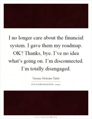 I no longer care about the financial system. I gave them my roadmap. OK? Thanks, bye. I’ve no idea what’s going on. I’m disconnected. I’m totally disengaged Picture Quote #1