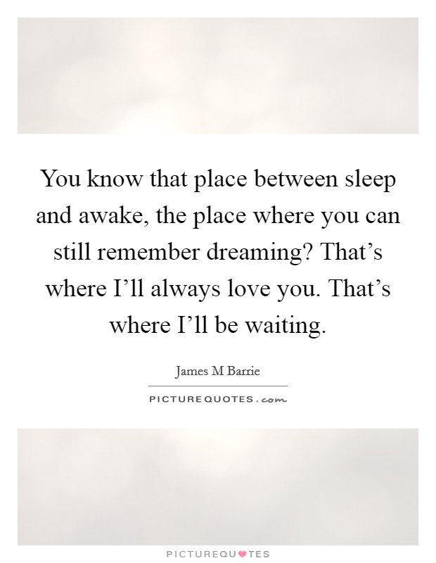 You know that place between sleep and awake, the place where you can still remember dreaming? That's where I'll always love you. That's where I'll be waiting Picture Quote #1