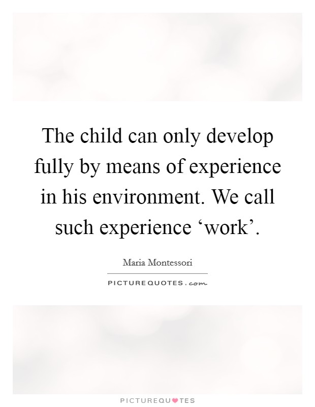 The child can only develop fully by means of experience in his environment. We call such experience ‘work' Picture Quote #1