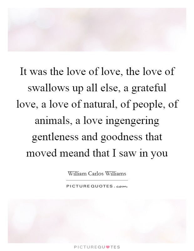 It was the love of love, the love of swallows up all else, a grateful love, a love of natural, of people, of animals, a love ingengering gentleness and goodness that moved meand that I saw in you Picture Quote #1