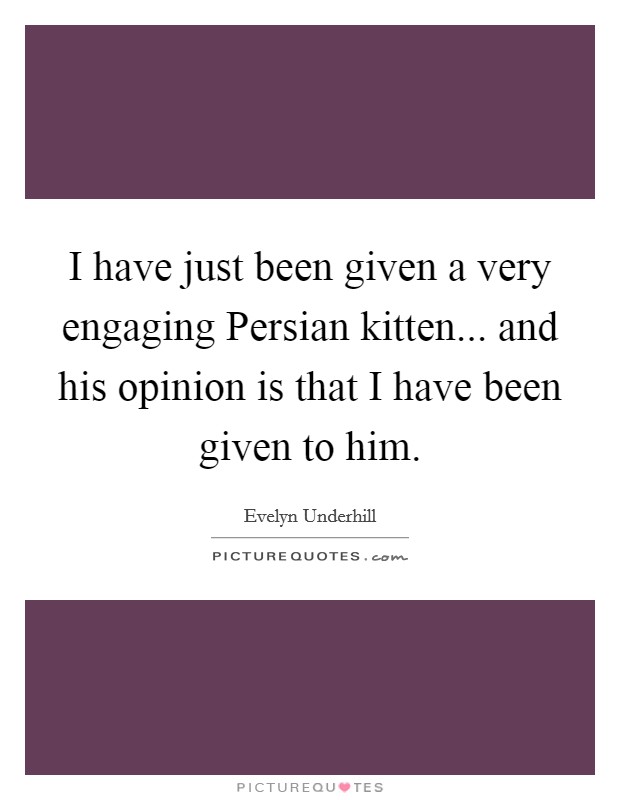 I have just been given a very engaging Persian kitten... and his opinion is that I have been given to him Picture Quote #1