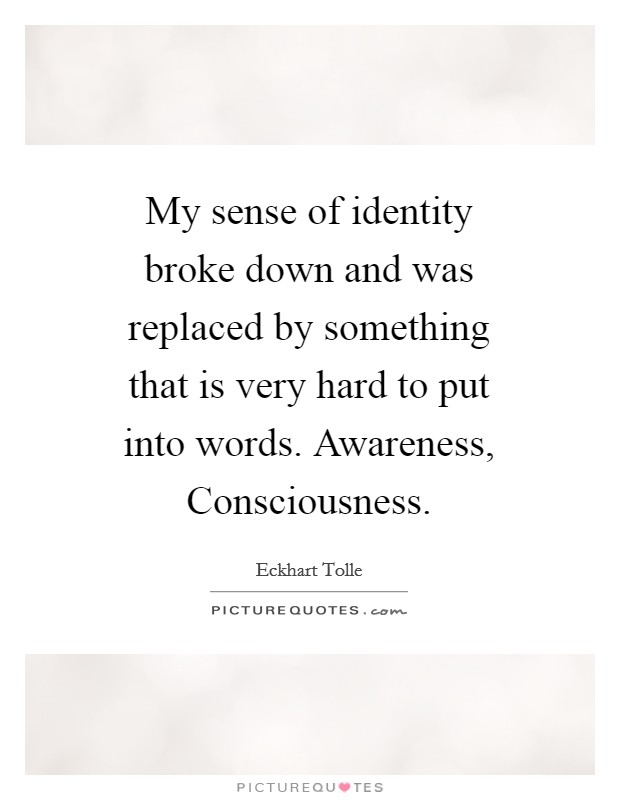 My sense of identity broke down and was replaced by something that is very hard to put into words. Awareness, Consciousness Picture Quote #1