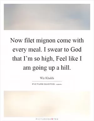 Now filet mignon come with every meal. I swear to God that I’m so high, Feel like I am going up a hill Picture Quote #1