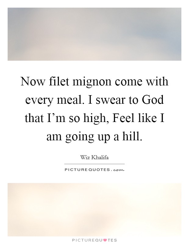 Now filet mignon come with every meal. I swear to God that I'm so high, Feel like I am going up a hill Picture Quote #1