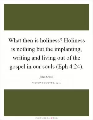What then is holiness? Holiness is nothing but the implanting, writing and living out of the gospel in our souls (Eph 4:24) Picture Quote #1