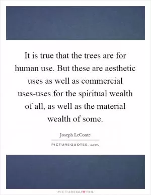 It is true that the trees are for human use. But these are aesthetic uses as well as commercial uses-uses for the spiritual wealth of all, as well as the material wealth of some Picture Quote #1