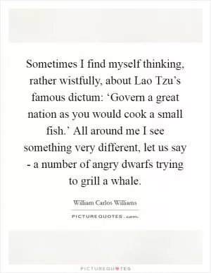 Sometimes I find myself thinking, rather wistfully, about Lao Tzu’s famous dictum: ‘Govern a great nation as you would cook a small fish.’ All around me I see something very different, let us say - a number of angry dwarfs trying to grill a whale Picture Quote #1