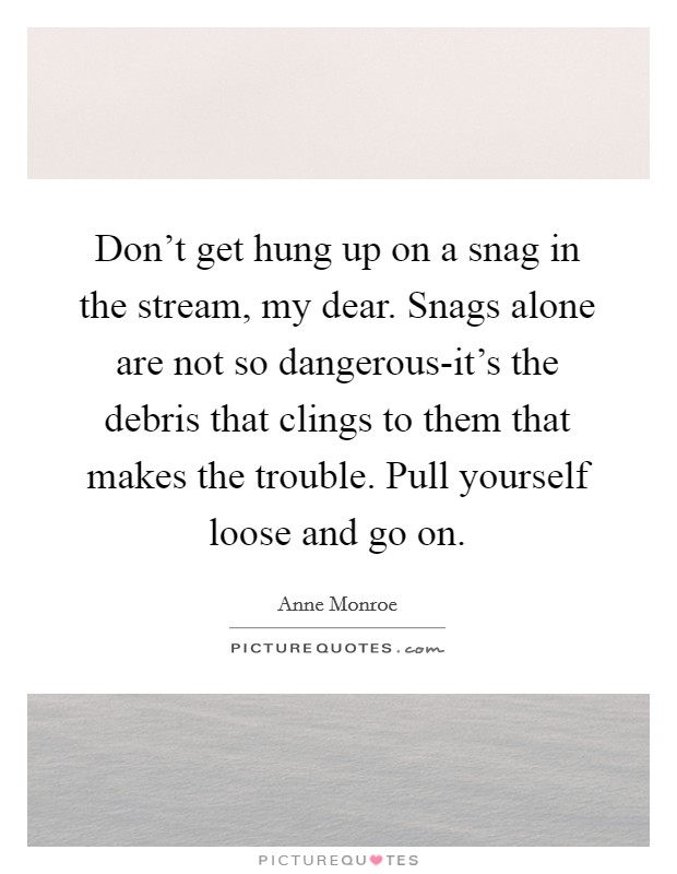 Don't get hung up on a snag in the stream, my dear. Snags alone are not so dangerous-it's the debris that clings to them that makes the trouble. Pull yourself loose and go on Picture Quote #1