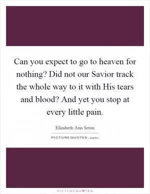 Can you expect to go to heaven for nothing? Did not our Savior track the whole way to it with His tears and blood? And yet you stop at every little pain Picture Quote #1