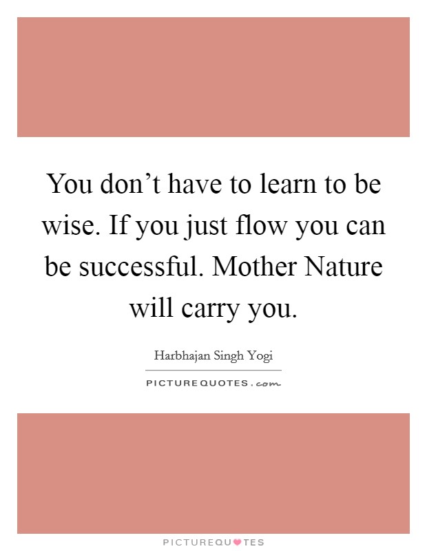 You don't have to learn to be wise. If you just flow you can be successful. Mother Nature will carry you Picture Quote #1