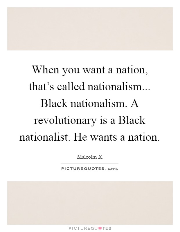 When you want a nation, that's called nationalism... Black nationalism. A revolutionary is a Black nationalist. He wants a nation Picture Quote #1