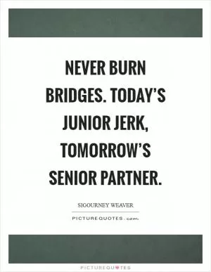 Never burn bridges. Today’s junior jerk, tomorrow’s senior partner Picture Quote #1