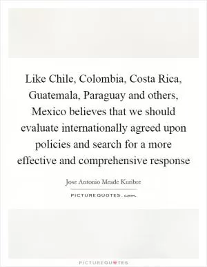 Like Chile, Colombia, Costa Rica, Guatemala, Paraguay and others, Mexico believes that we should evaluate internationally agreed upon policies and search for a more effective and comprehensive response Picture Quote #1