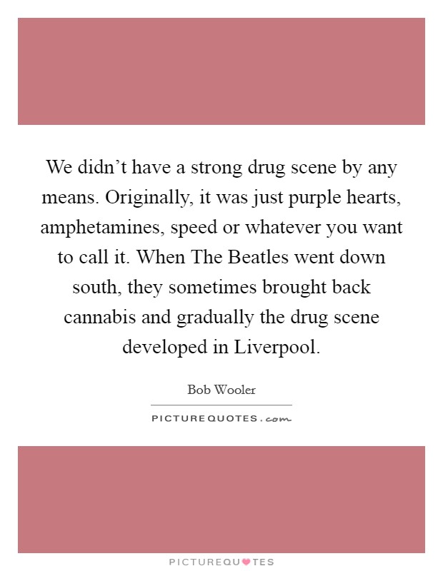 We didn't have a strong drug scene by any means. Originally, it was just purple hearts, amphetamines, speed or whatever you want to call it. When The Beatles went down south, they sometimes brought back cannabis and gradually the drug scene developed in Liverpool Picture Quote #1