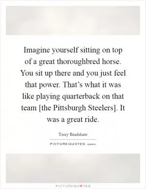 Imagine yourself sitting on top of a great thoroughbred horse. You sit up there and you just feel that power. That’s what it was like playing quarterback on that team [the Pittsburgh Steelers]. It was a great ride Picture Quote #1
