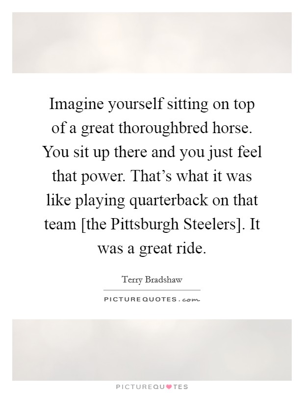 Imagine yourself sitting on top of a great thoroughbred horse. You sit up there and you just feel that power. That's what it was like playing quarterback on that team [the Pittsburgh Steelers]. It was a great ride Picture Quote #1