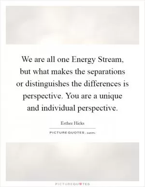 We are all one Energy Stream, but what makes the separations or distinguishes the differences is perspective. You are a unique and individual perspective Picture Quote #1
