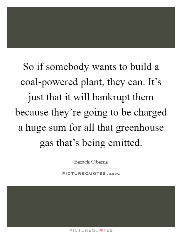 So if somebody wants to build a coal-powered plant, they can. It's just that it will bankrupt them because they're going to be charged a huge sum for all that greenhouse gas that's being emitted Picture Quote #1