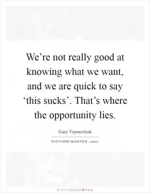 We’re not really good at knowing what we want, and we are quick to say ‘this sucks’. That’s where the opportunity lies Picture Quote #1