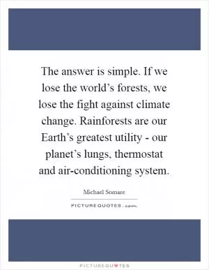 The answer is simple. If we lose the world’s forests, we lose the fight against climate change. Rainforests are our Earth’s greatest utility - our planet’s lungs, thermostat and air-conditioning system Picture Quote #1