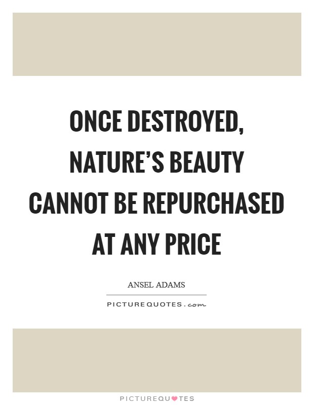 Once destroyed, nature's beauty cannot be repurchased at any price Picture Quote #1