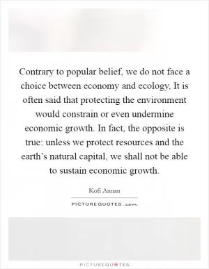 Contrary to popular belief, we do not face a choice between economy and ecology, It is often said that protecting the environment would constrain or even undermine economic growth. In fact, the opposite is true: unless we protect resources and the earth’s natural capital, we shall not be able to sustain economic growth Picture Quote #1