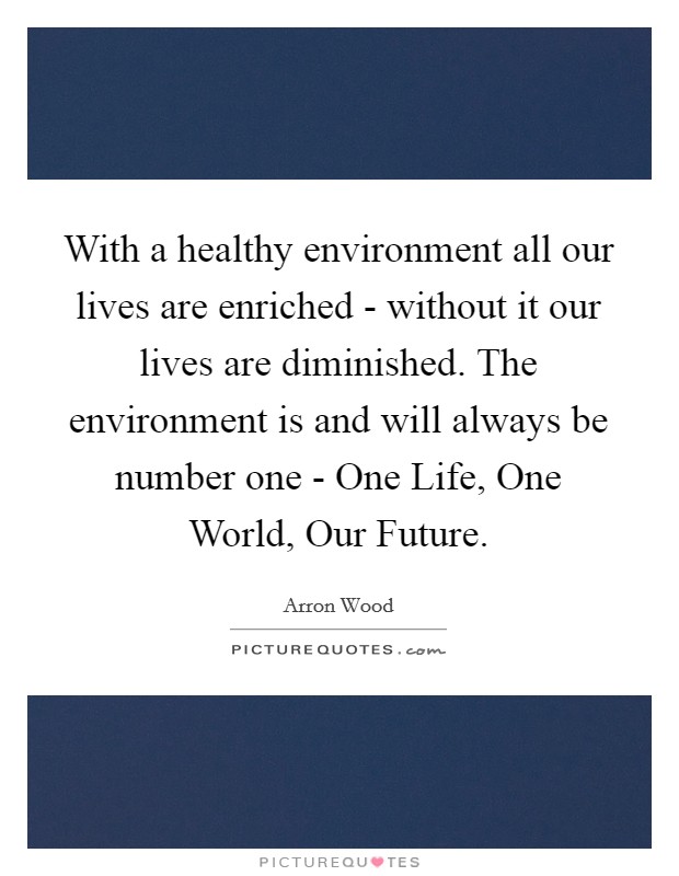 With a healthy environment all our lives are enriched - without it our lives are diminished. The environment is and will always be number one - One Life, One World, Our Future Picture Quote #1