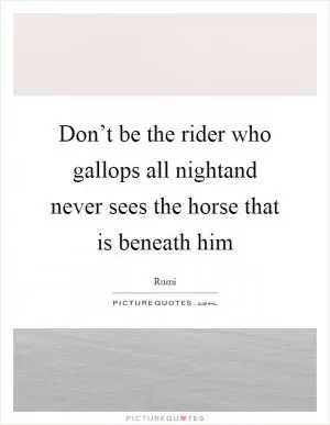 Don’t be the rider who gallops all nightand never sees the horse that is beneath him Picture Quote #1