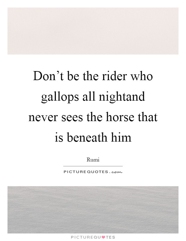 Don't be the rider who gallops all nightand never sees the horse that is beneath him Picture Quote #1