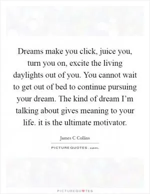 Dreams make you click, juice you, turn you on, excite the living daylights out of you. You cannot wait to get out of bed to continue pursuing your dream. The kind of dream I’m talking about gives meaning to your life. it is the ultimate motivator Picture Quote #1