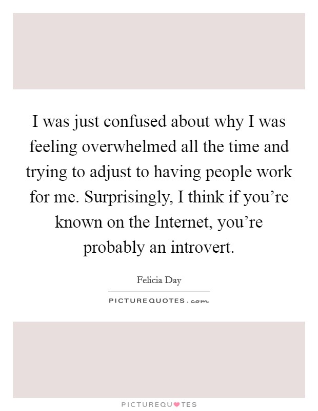 I was just confused about why I was feeling overwhelmed all the time and trying to adjust to having people work for me. Surprisingly, I think if you're known on the Internet, you're probably an introvert Picture Quote #1