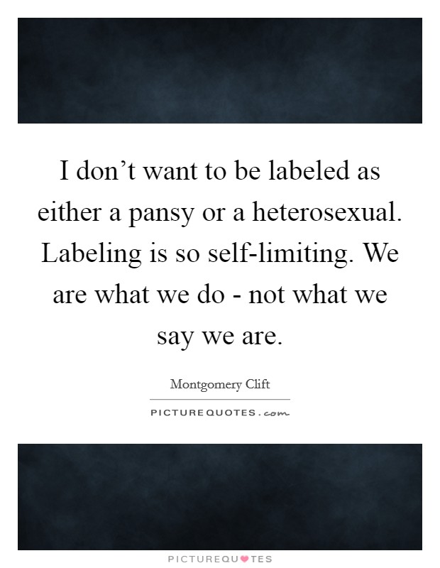 I don't want to be labeled as either a pansy or a heterosexual. Labeling is so self-limiting. We are what we do - not what we say we are Picture Quote #1