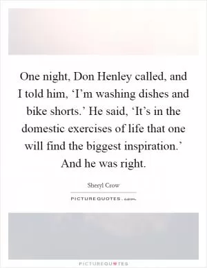 One night, Don Henley called, and I told him, ‘I’m washing dishes and bike shorts.’ He said, ‘It’s in the domestic exercises of life that one will find the biggest inspiration.’ And he was right Picture Quote #1
