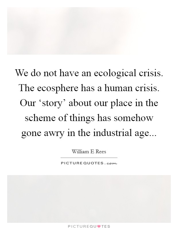 We do not have an ecological crisis. The ecosphere has a human crisis. Our ‘story' about our place in the scheme of things has somehow gone awry in the industrial age Picture Quote #1