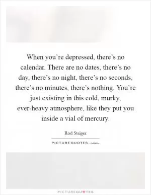 When you’re depressed, there’s no calendar. There are no dates, there’s no day, there’s no night, there’s no seconds, there’s no minutes, there’s nothing. You’re just existing in this cold, murky, ever-heavy atmosphere, like they put you inside a vial of mercury Picture Quote #1