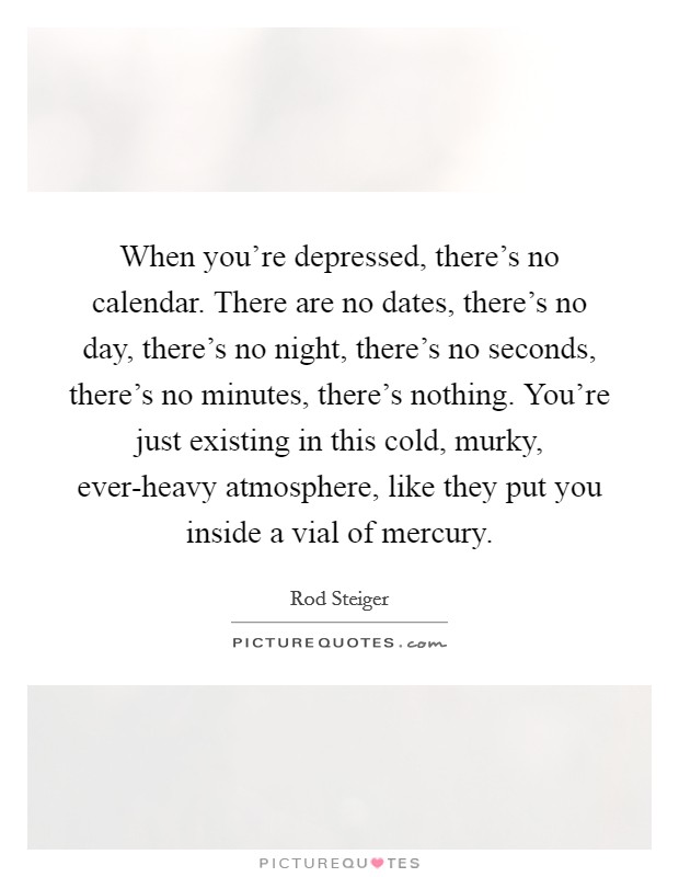 When you're depressed, there's no calendar. There are no dates, there's no day, there's no night, there's no seconds, there's no minutes, there's nothing. You're just existing in this cold, murky, ever-heavy atmosphere, like they put you inside a vial of mercury Picture Quote #1